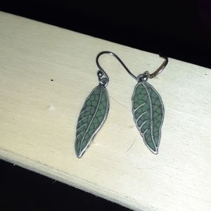 Green leaf hook earrings